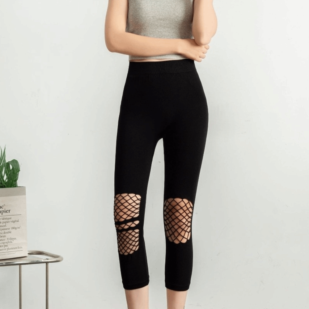 High Waist Leggings - Nowe ażurowe legginsy damskie z siateczki,