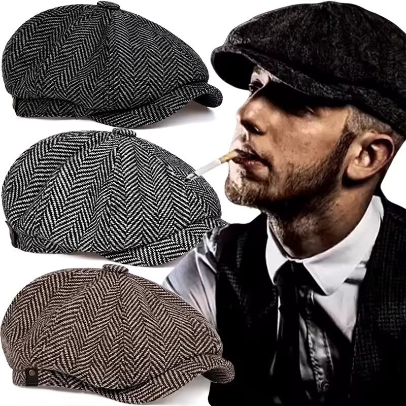 Women'S Fashion Peaky Blinders - Modne tweedowe czapki typu newsboy w