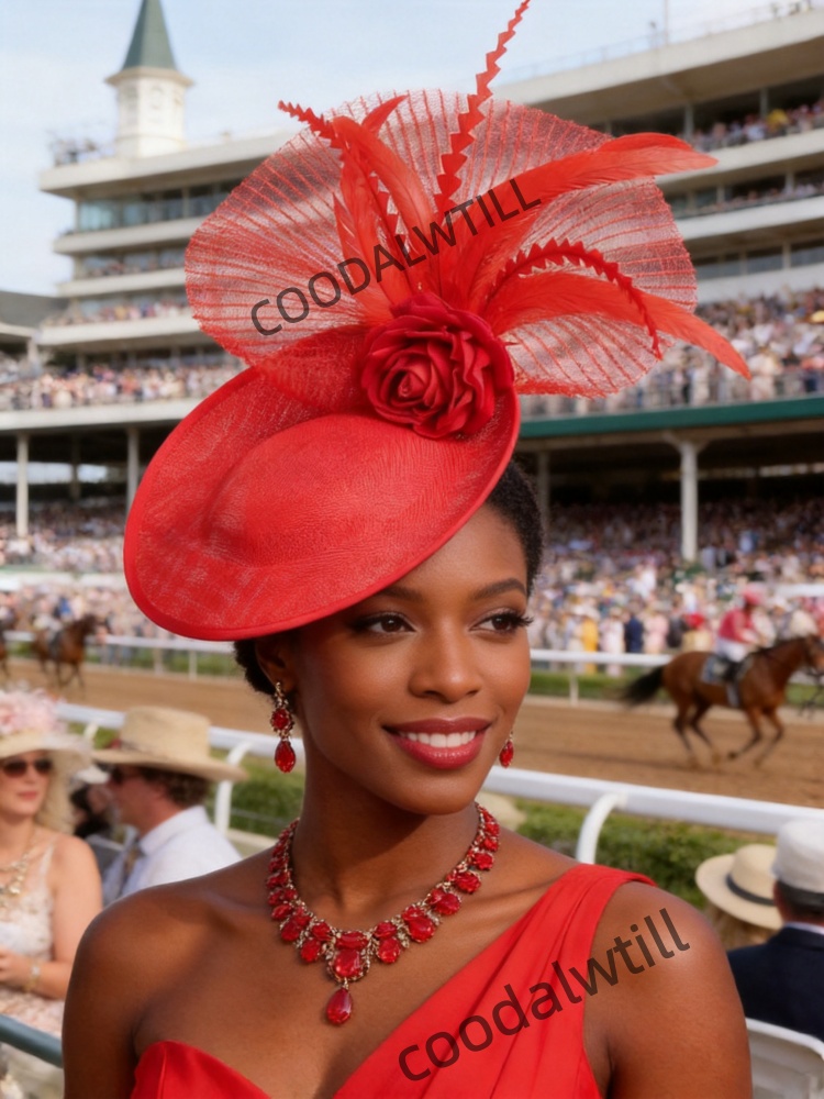 Czerwona siateczkowa ozdoba na – Women'S Fashion Kentucky Derby recenzja i cena