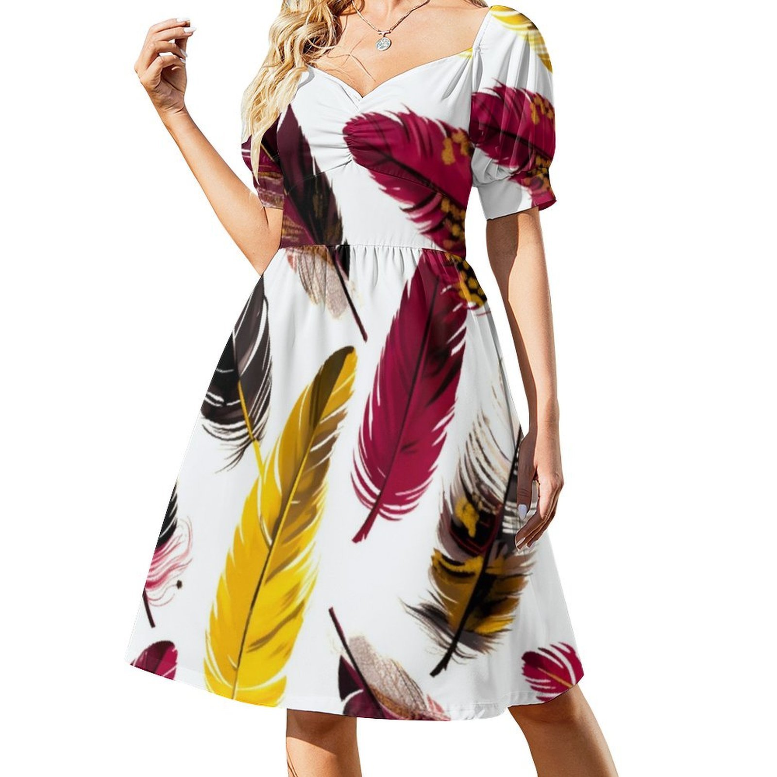 Sukienka z piórami - różowa, e – Smocked Dress Women recenzja i cena
