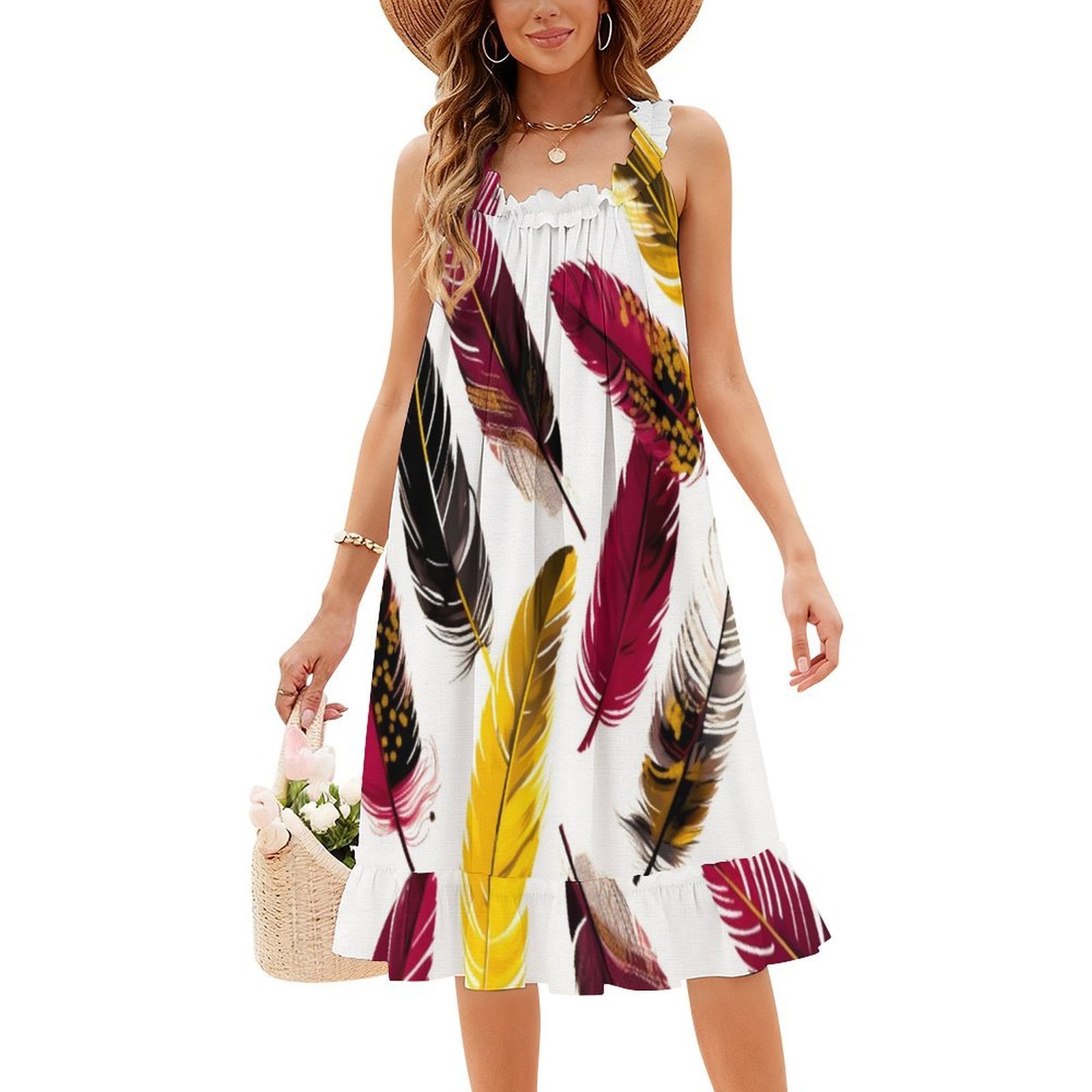 Sukienka z piórami - różowa, e – Smocked Dress Women recenzja i cena
